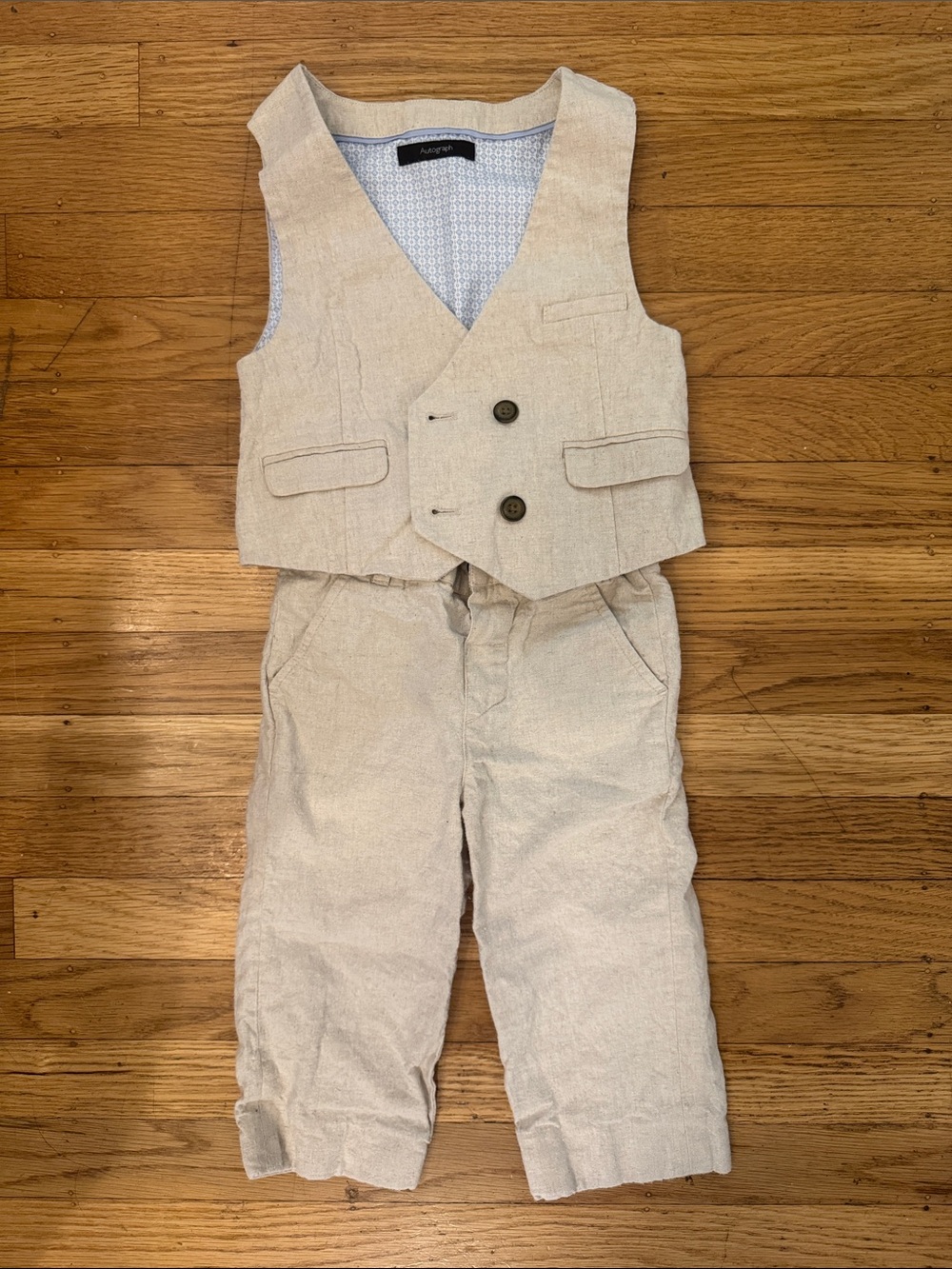 Adorable Toddler Beige Linen Vest & Pants Set for Wedding or Formal Summer Event